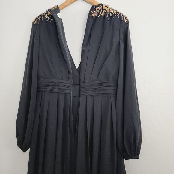 NEW Ieena For Mac Duggal Black Embellished Bead Shoulder Blouson Sleeve Gown - Picture 13 of 14